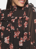 Load image into Gallery viewer, IS.U Black floral printed full sleeve ruffle top