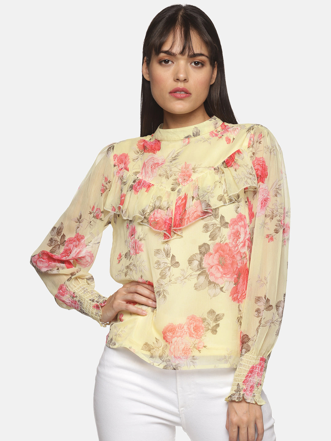 IS.U Front ruffle all over floral printed top