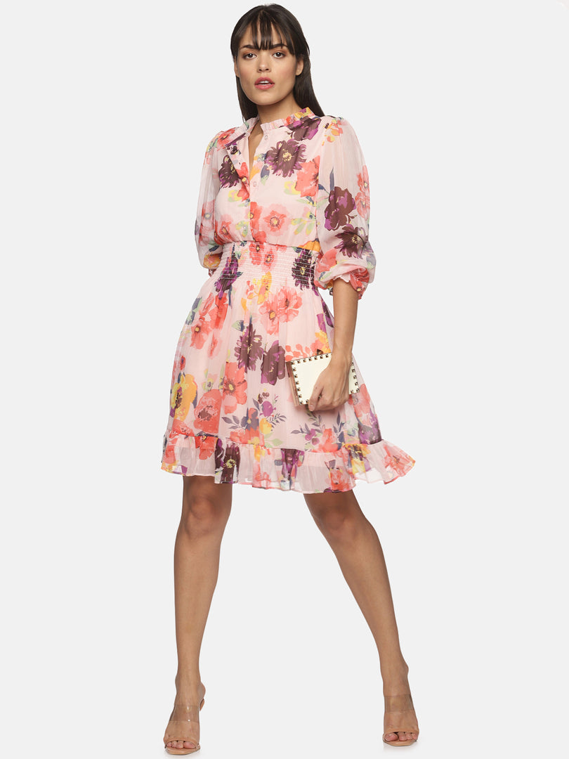 IS.U Multicolor floral printed voluminous short dress
