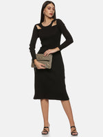 Load image into Gallery viewer, IS.U Black Cutout Midaxi Knit Dress
