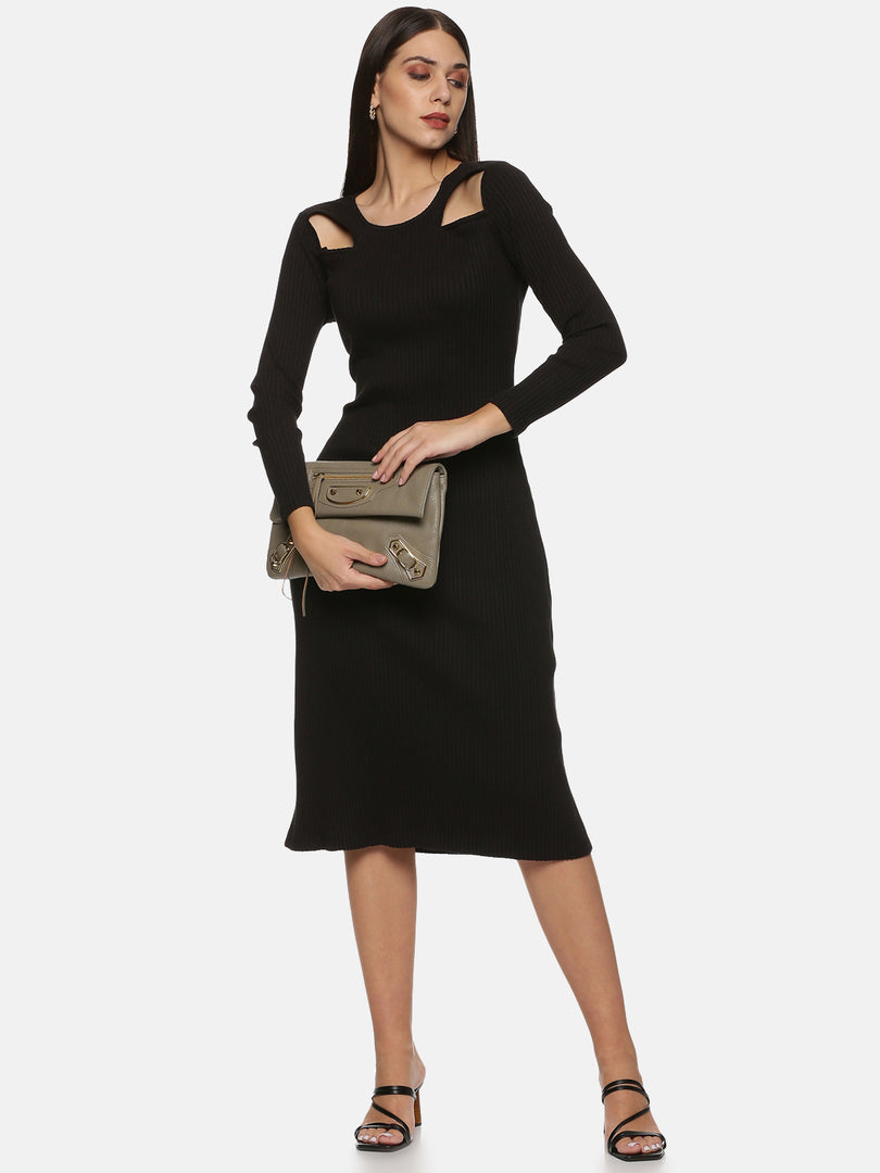 IS.U Black Cutout Midaxi Knit Dress