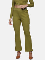Load image into Gallery viewer, IS.U Green Olive Rib Bootcut Pant