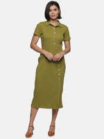 Load image into Gallery viewer, IS.U Olive Buttondown Knit Dress