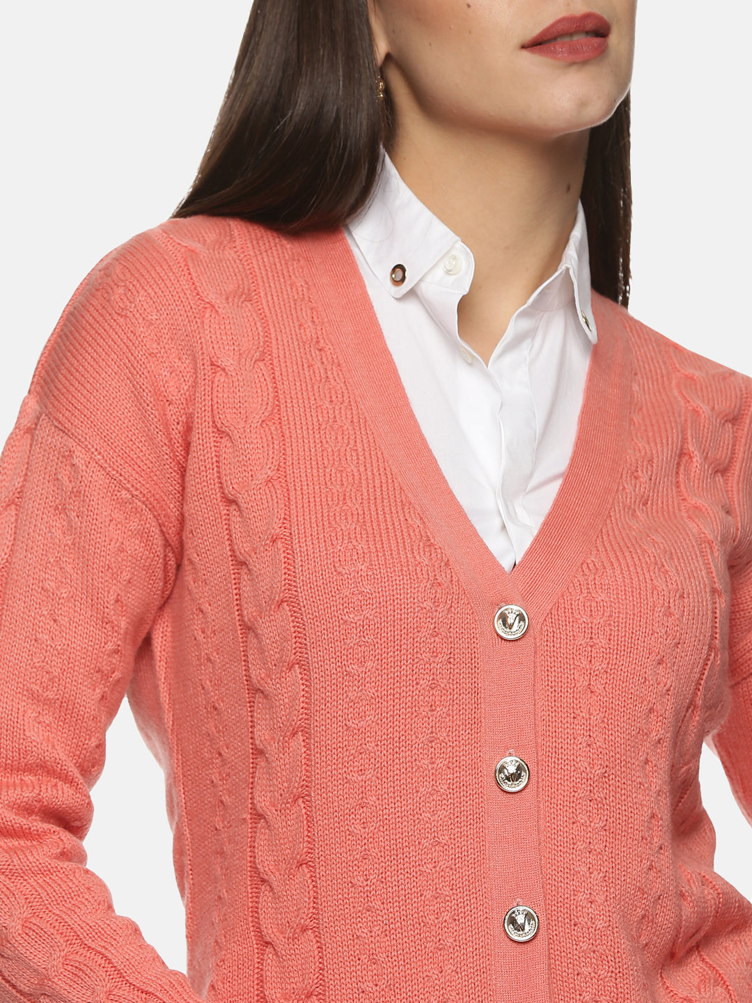 Buy Peach Cardigan For Women In V-Neck