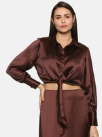 Load image into Gallery viewer, IS.U Brown Satin Collar Shirt