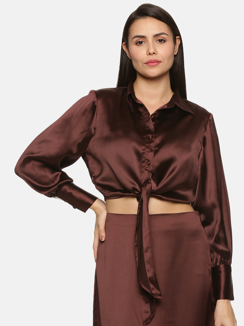 IS.U Brown Satin Collar Shirt
