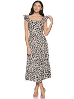Load image into Gallery viewer, IS.U Black Floral Ruffled Shoulder Midaxi Dress
