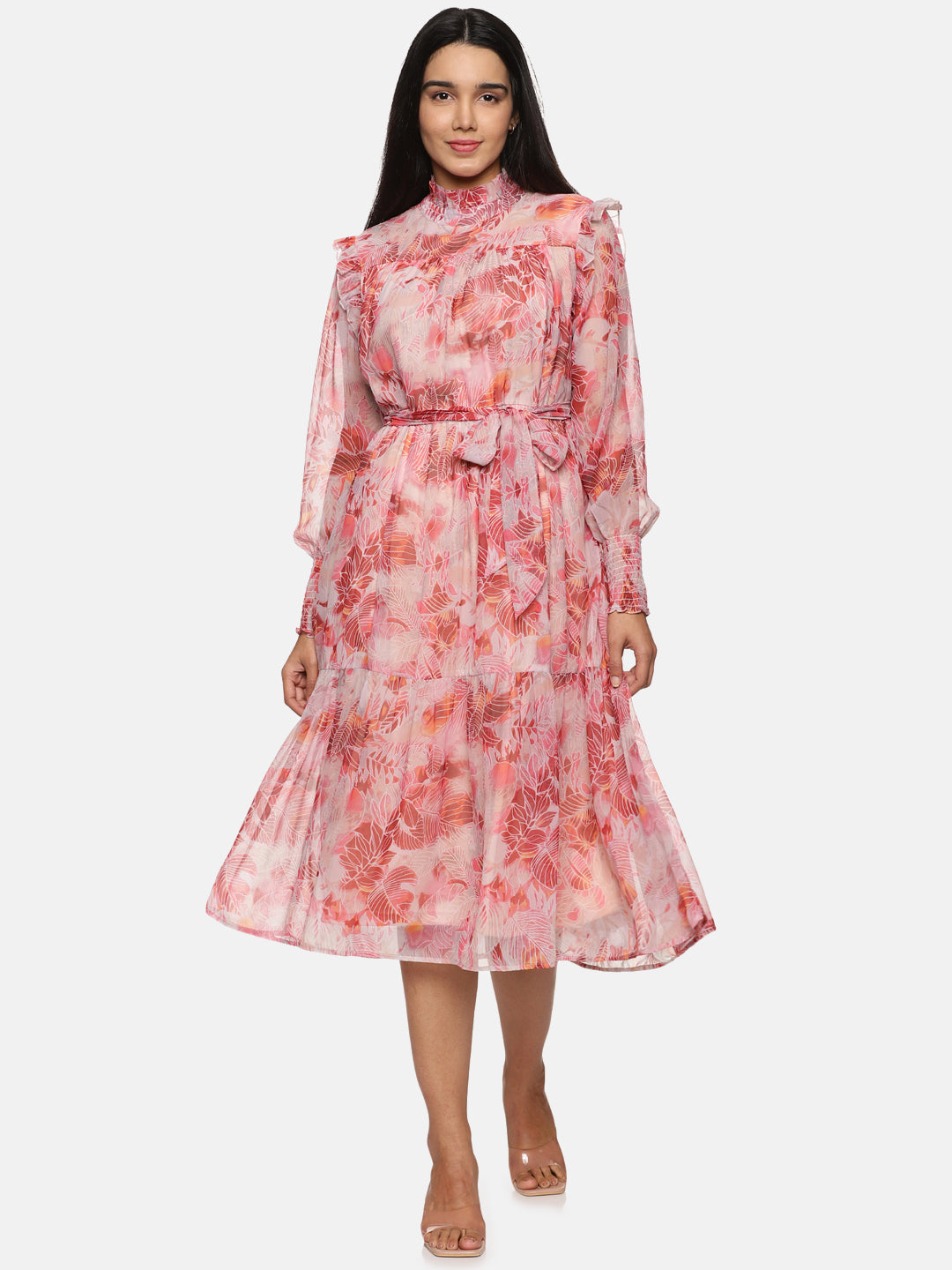 IS.U Red Floral Tiered Midaxi Dress