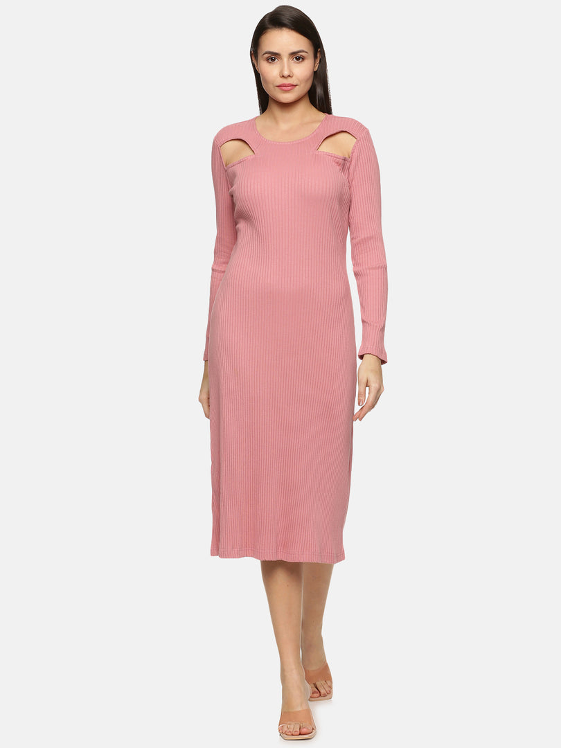 IS.U Mauve Cutout Midaxi Knit Dress