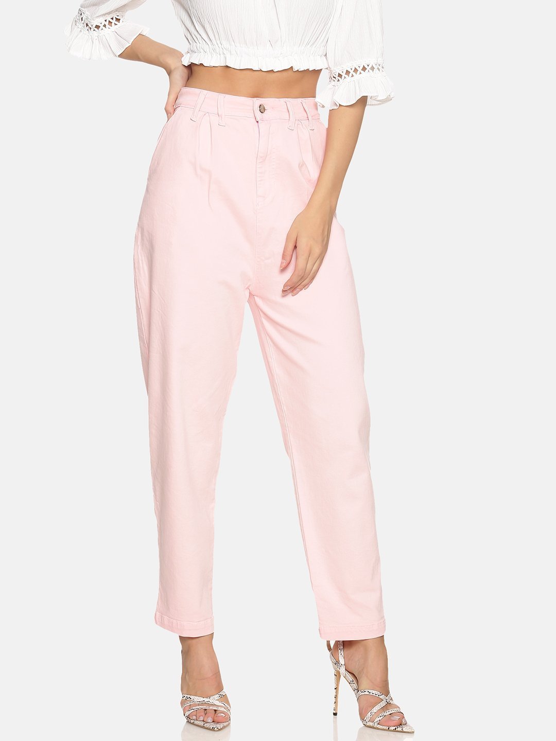 Denim paperbag trousers Color dusty rose - RESERVED - 8084D-39X