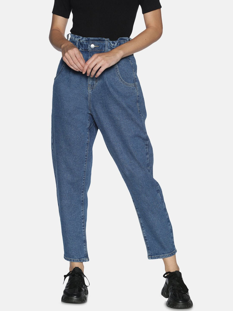 IS.U Mid-Blue High Waist Paperbag Jeans