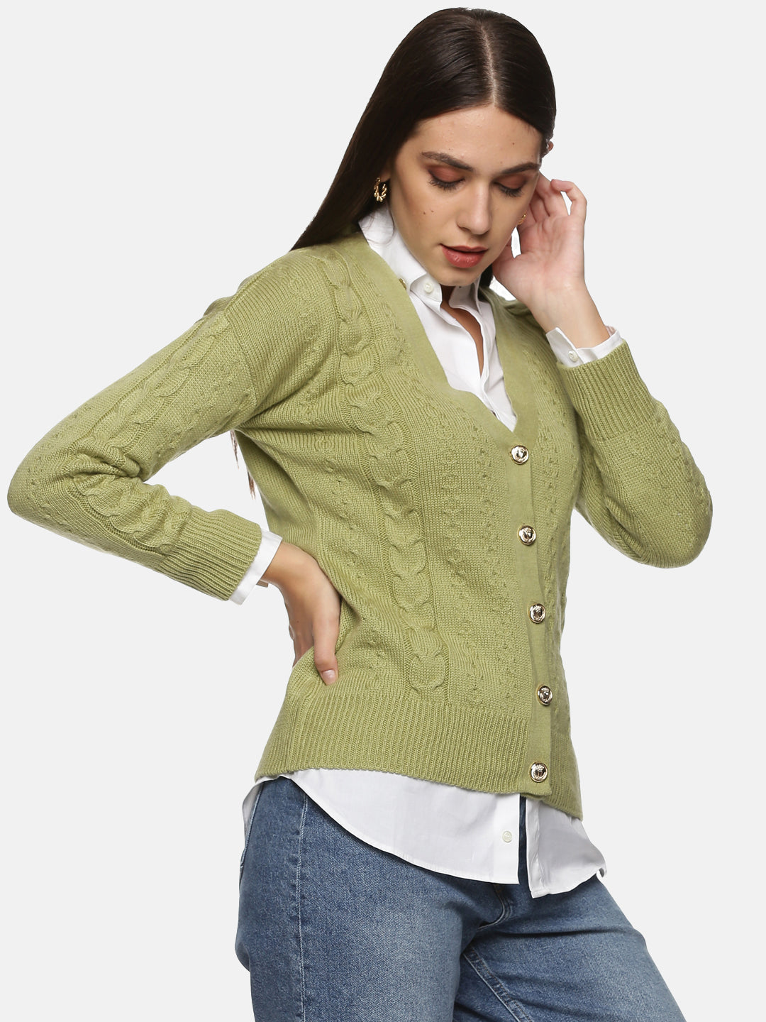 Buy V-Neck Cardigan For Women In Green