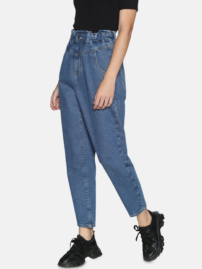 IS.U Mid-Blue High Waist Paperbag Jeans