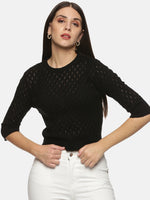 Load image into Gallery viewer, IS.U Black Mesh Regular Length Sweater
