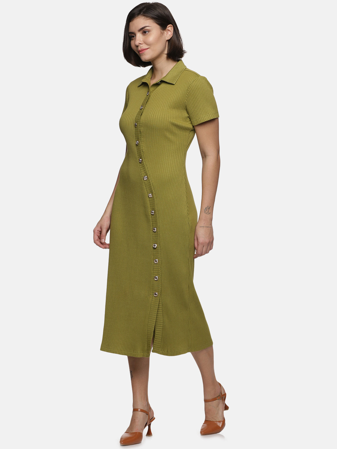 IS.U Olive Buttondown Knit Dress