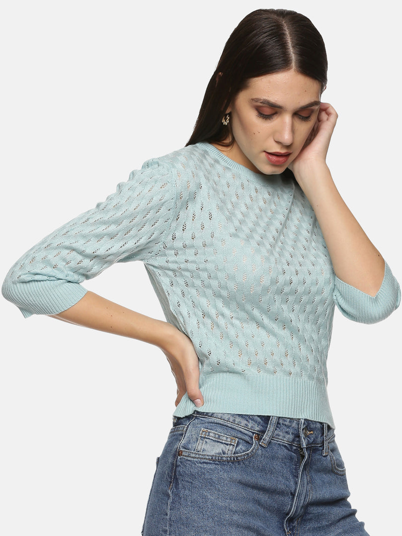 IS.U Blue Mesh Regular Length Sweater