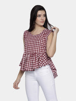 Load image into Gallery viewer, IS.U Red Gingham Top with Waist Tie