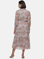 Load image into Gallery viewer, IS.U Light Grey Floral Neck Tie Up Tiered Midaxi Dress