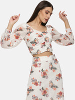 Load image into Gallery viewer, IS.U Floral Balloon Sleeve Crop Top