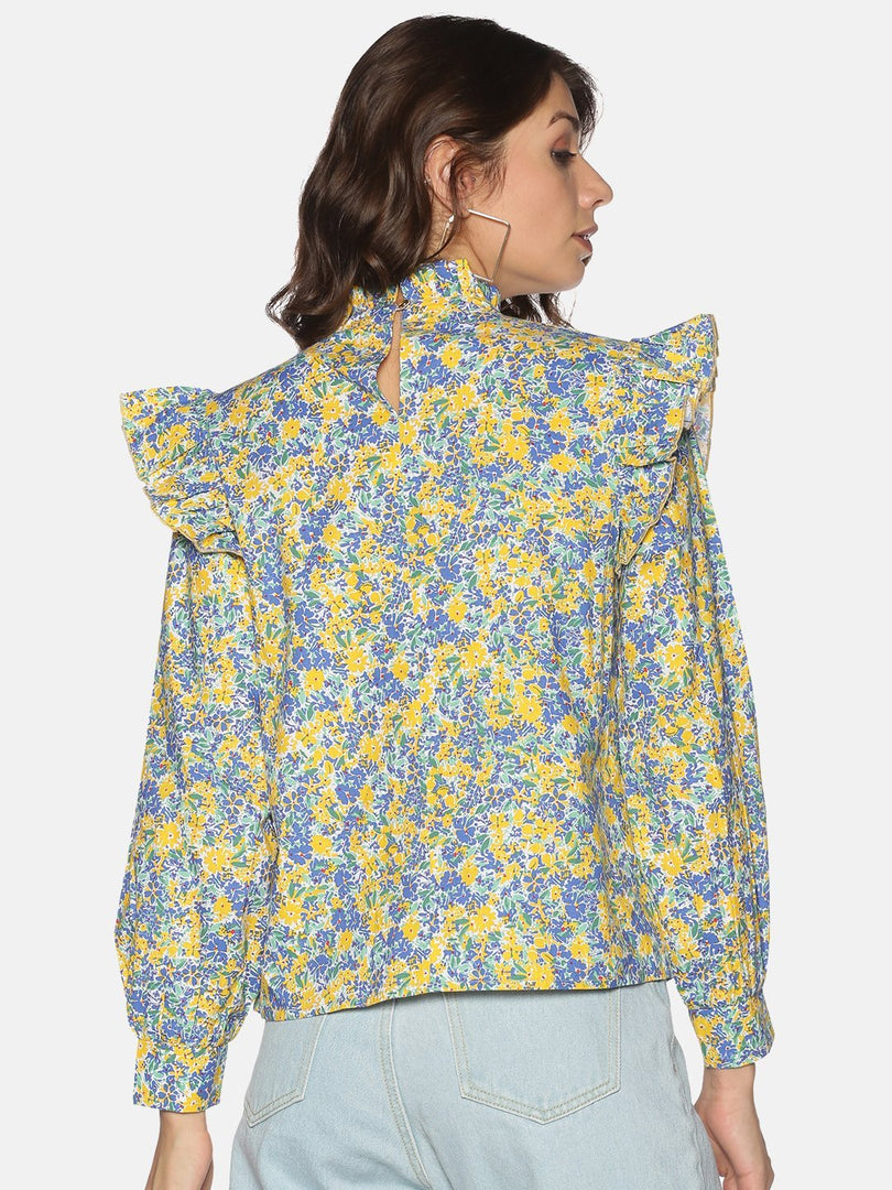 IS.U Multicolor Floral Peasant Sleeve Top