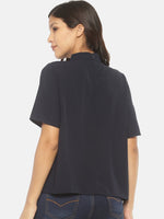 Load image into Gallery viewer, IS.U Navy High Neck Ruffle Top