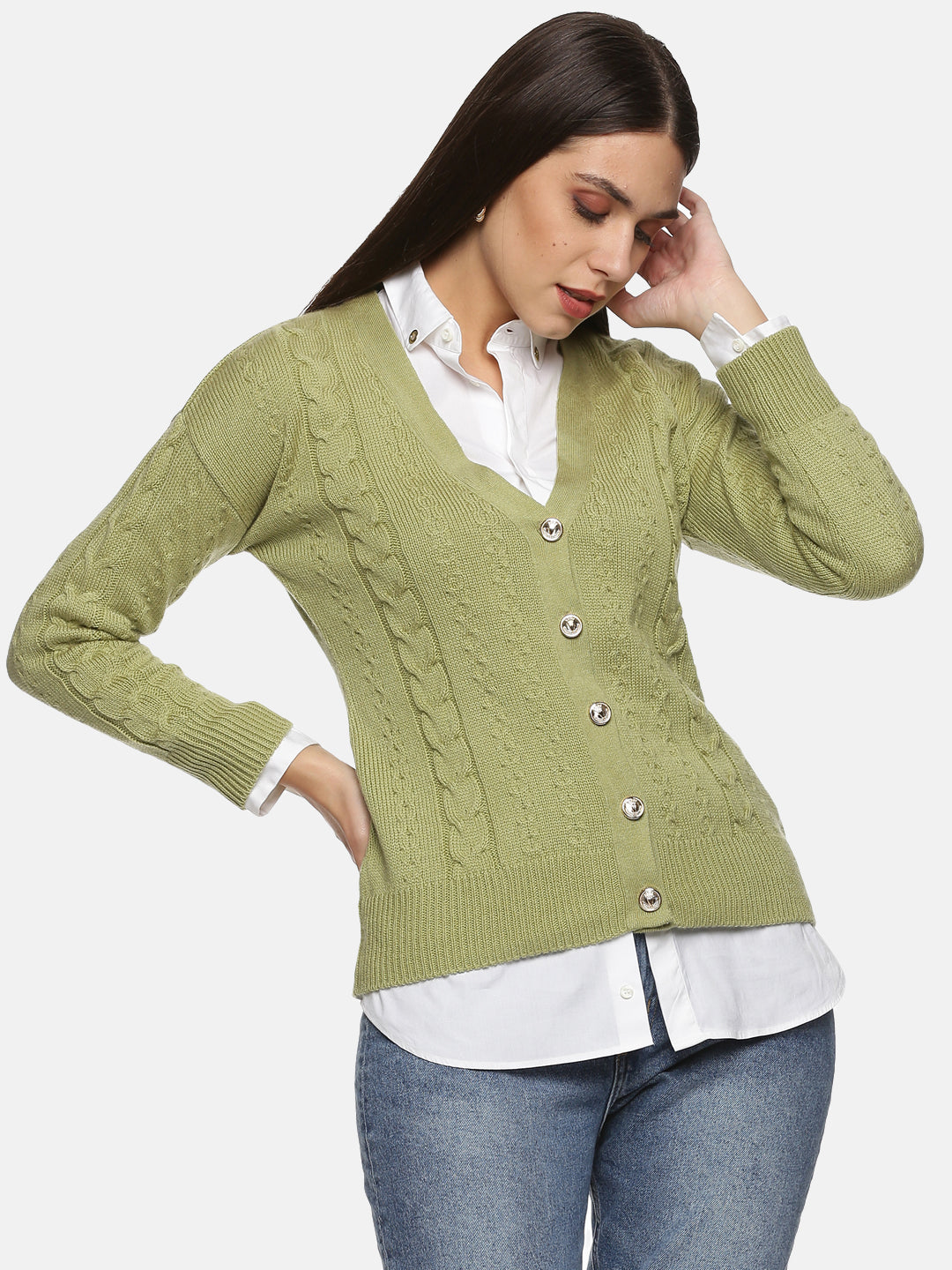 Buy V-Neck Cardigan For Women In Green