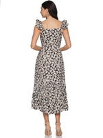 Load image into Gallery viewer, IS.U Black Floral Ruffled Shoulder Midaxi Dress

