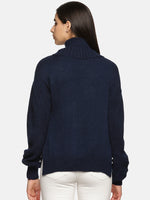 Load image into Gallery viewer, IS.U Navy Pearl High Neck Oversized Knitted Sweater