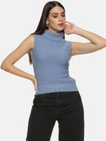 Load image into Gallery viewer, IS.U Blue Turtle Neck Sleeveless Sweater
