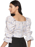 Load image into Gallery viewer, IS.U Blue Floral Long Sleeve Wrap Crop Top