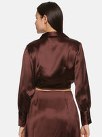 Load image into Gallery viewer, IS.U Brown Satin Collar Shirt
