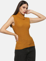Load image into Gallery viewer, IS.U Yellow Turtle Neck Sleeveless Sweater