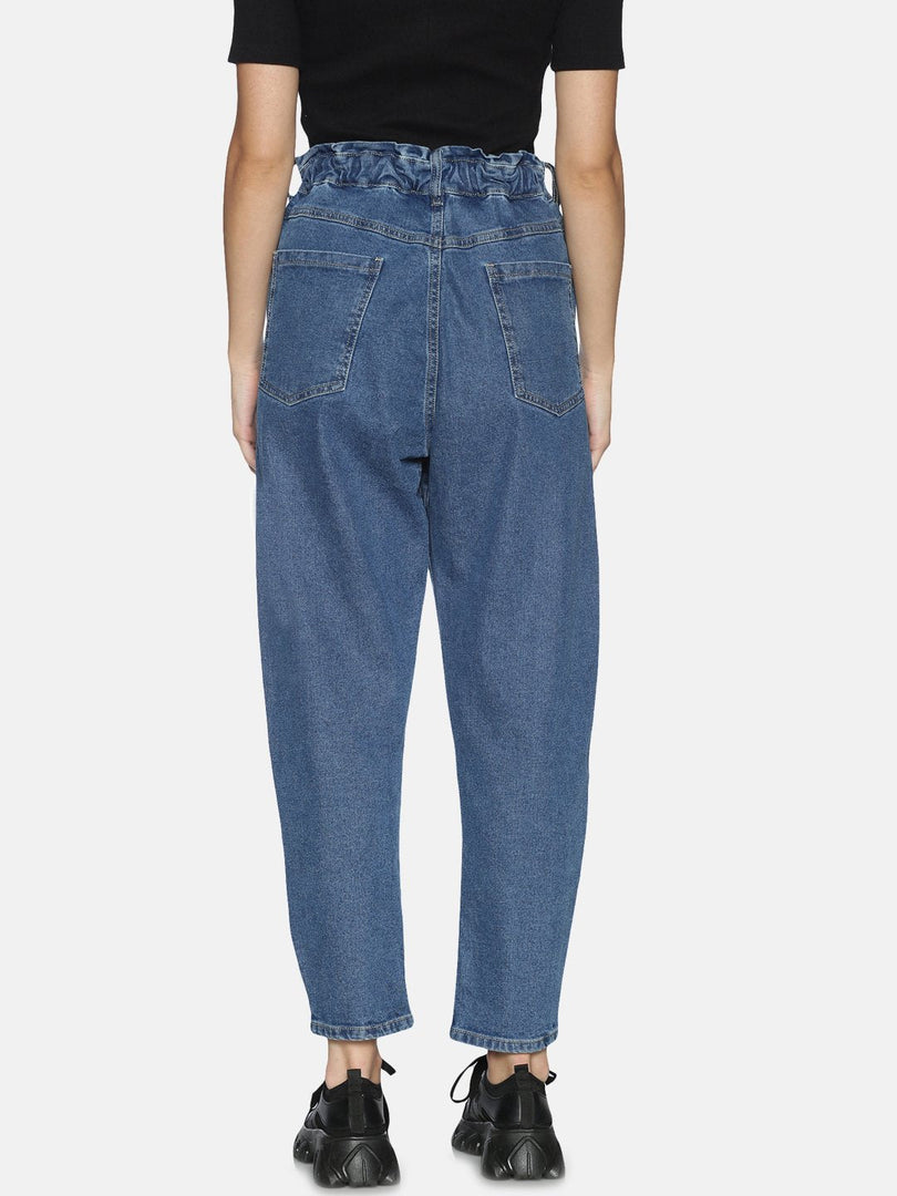 IS.U Mid-Blue High Waist Paperbag Jeans