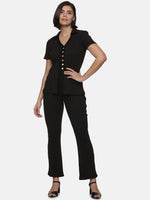 Load image into Gallery viewer, IS.U Black V-neck Collar Button Down Rib Top