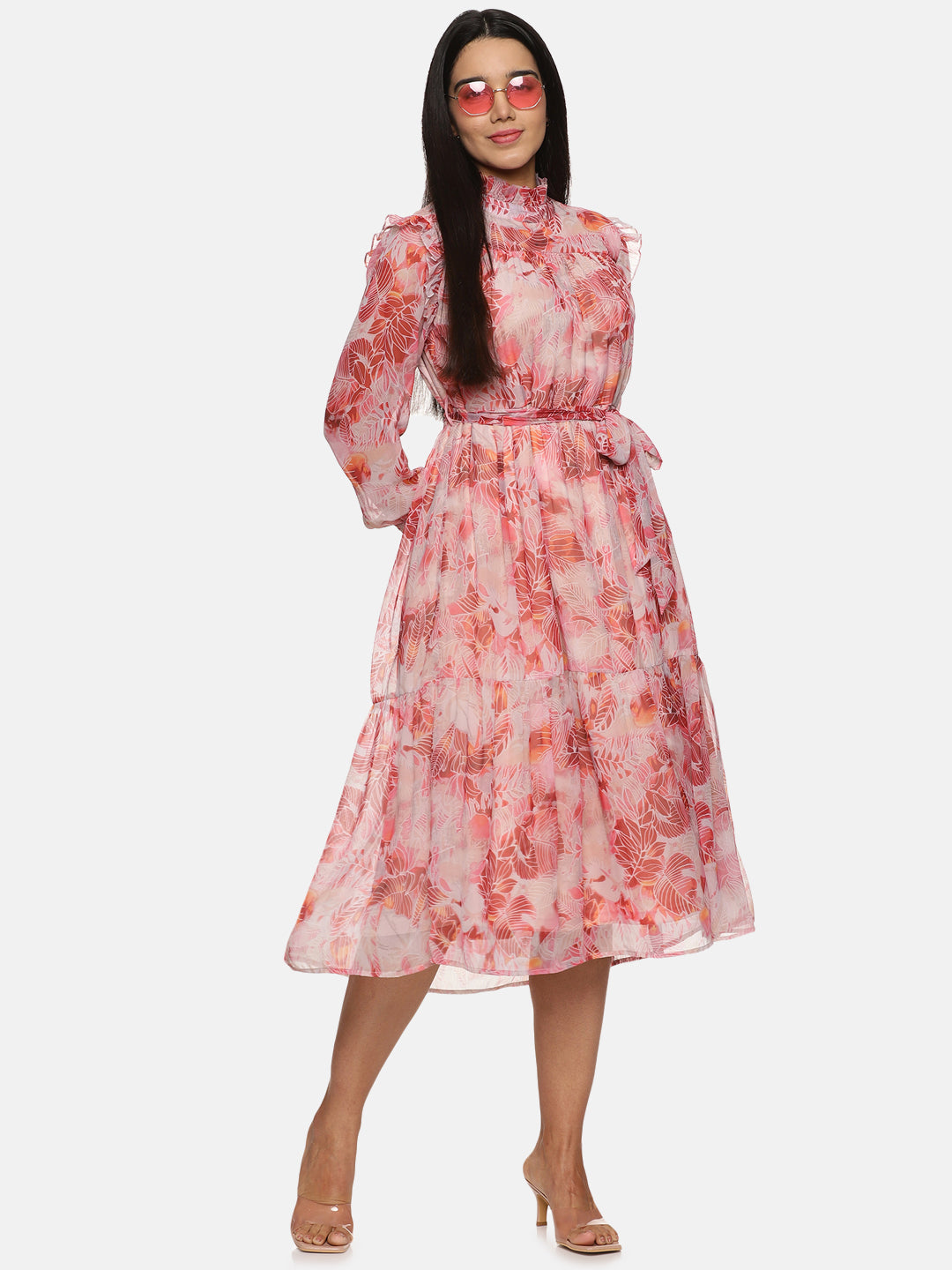 IS.U Red Floral Tiered Midaxi Dress