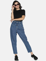 Load image into Gallery viewer, IS.U Mid-Blue High Waist Paperbag Jeans