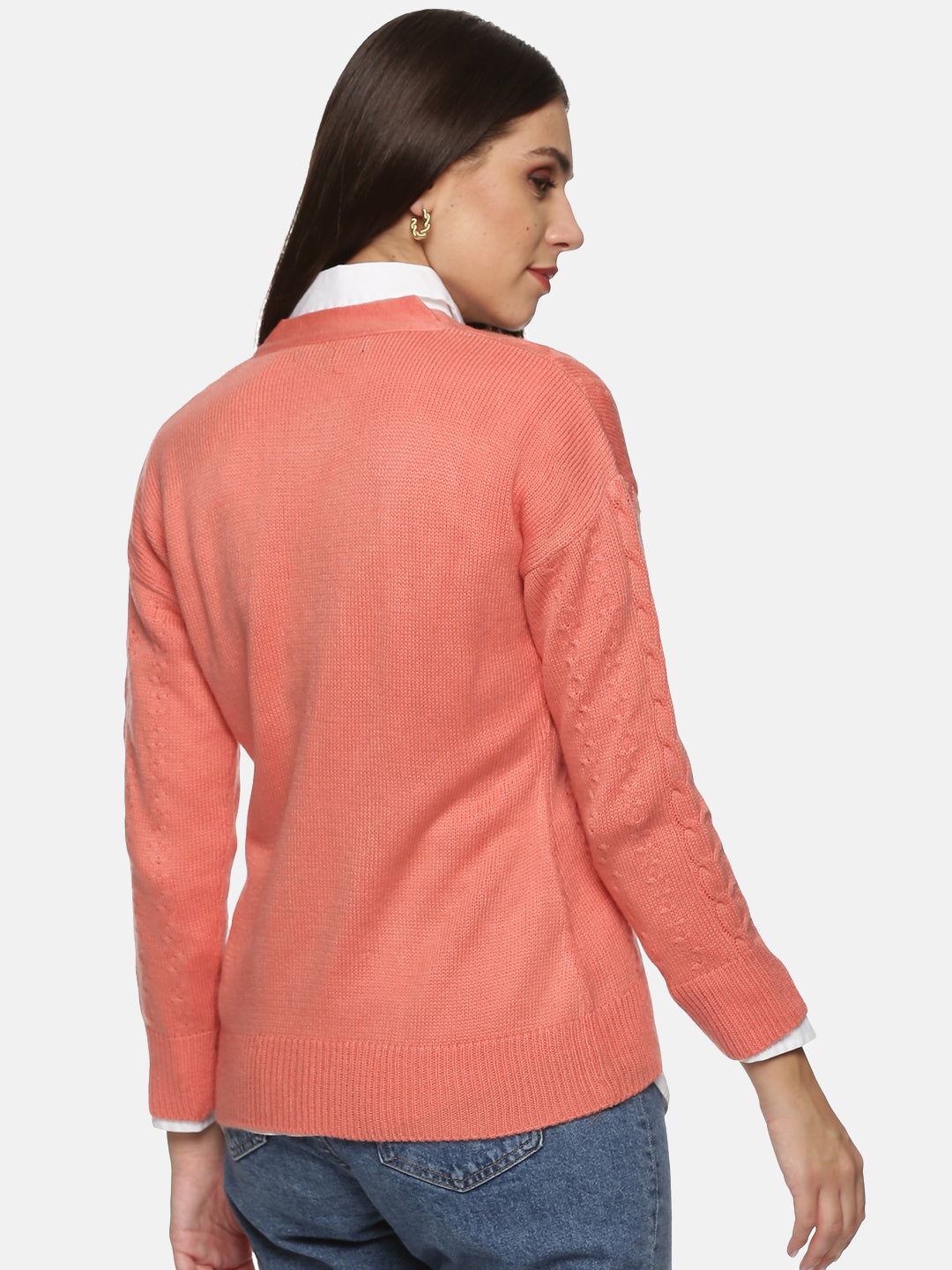 Buy Peach Cardigan For Women In V-Neck