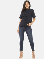 Load image into Gallery viewer, IS.U Navy High Neck Ruffle Top