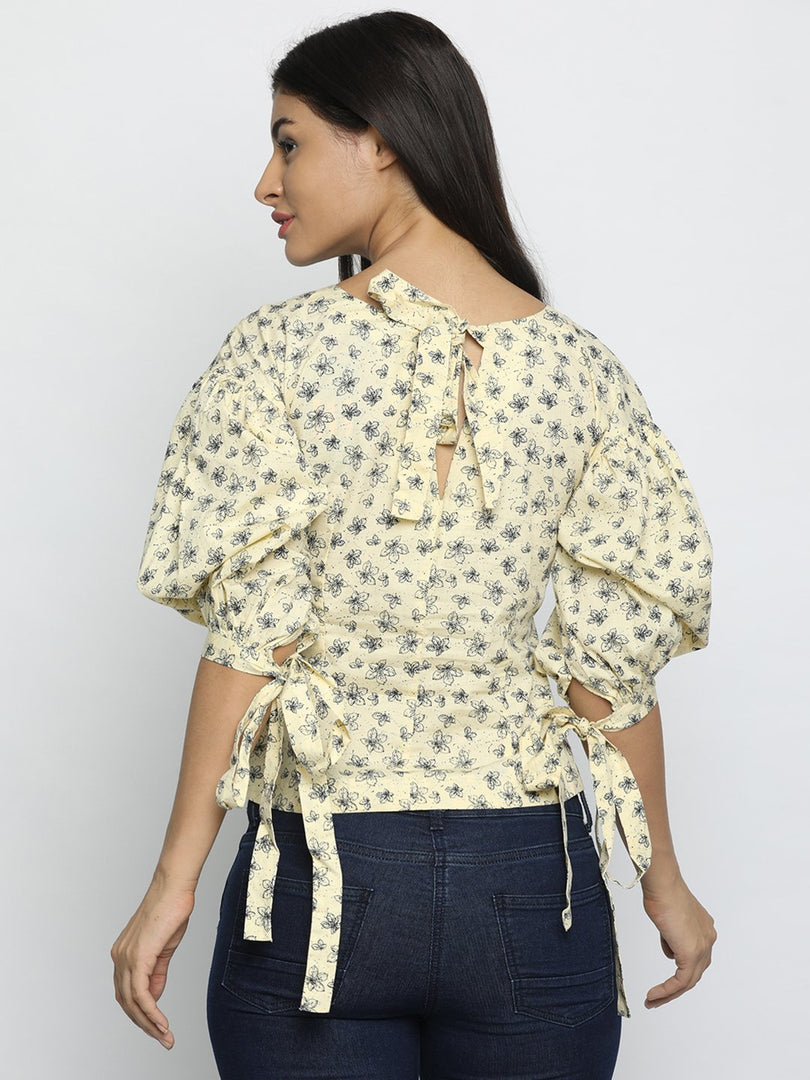 IS.U Yellow Floral Boat Neck Top