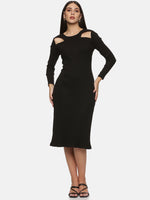 Load image into Gallery viewer, IS.U Black Cutout Midaxi Knit Dress
