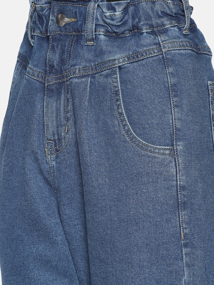 IS.U Mid-Blue High Waist Paperbag Jeans