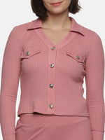 Load image into Gallery viewer, IS.U Mauveglow Collared V-neck Rib Top

