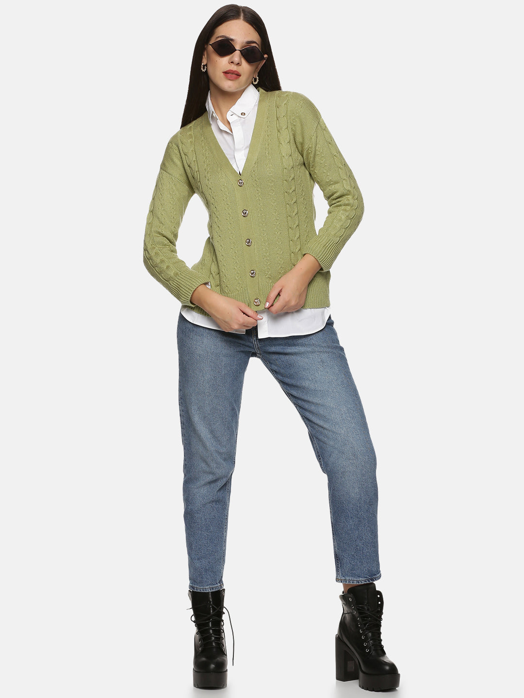 Buy V-Neck Cardigan For Women In Green 