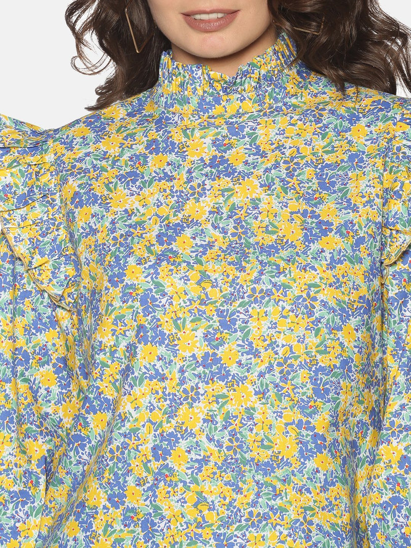 IS.U Multicolor Floral Peasant Sleeve Top