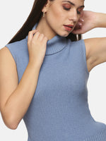 Load image into Gallery viewer, IS.U Blue Turtle Neck Sleeveless Sweater