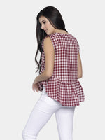 Load image into Gallery viewer, IS.U Red Gingham Top with Waist Tie