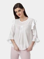 Load image into Gallery viewer, IS.U White Ruffled Sleeve Top

