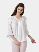 Load image into Gallery viewer, IS.U White Ruffled Sleeve Top