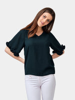 Load image into Gallery viewer, IS.U Green Ruffled Short Sleeve Top