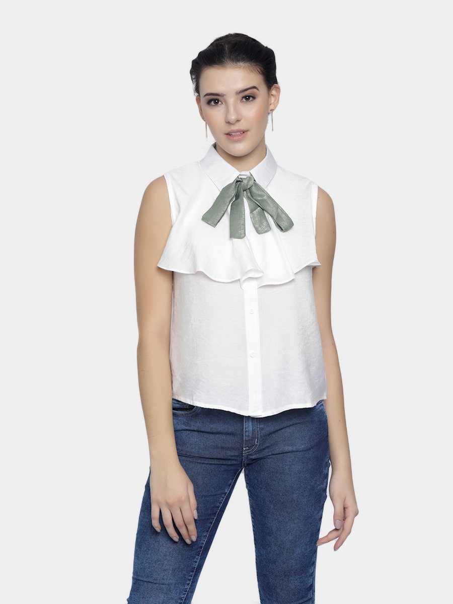 IS.U White Top with Tie Collar